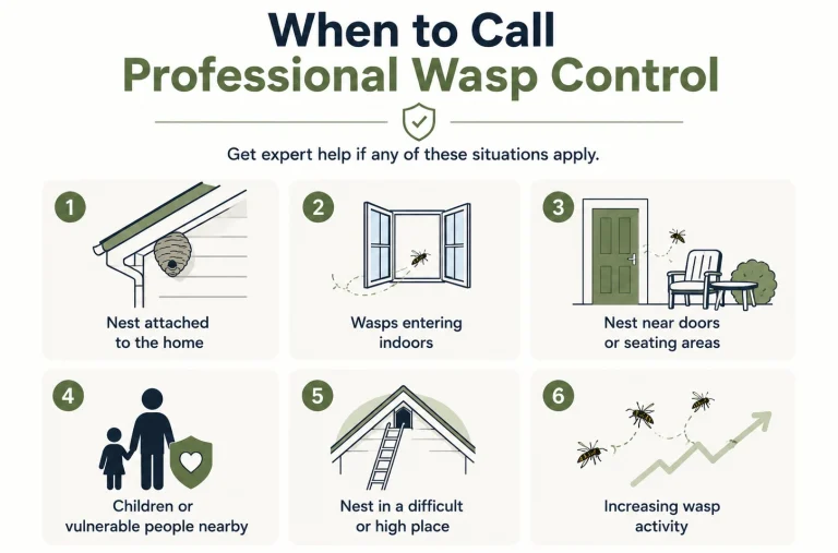 Infographic showing Situations when professional wasp control should be contacted